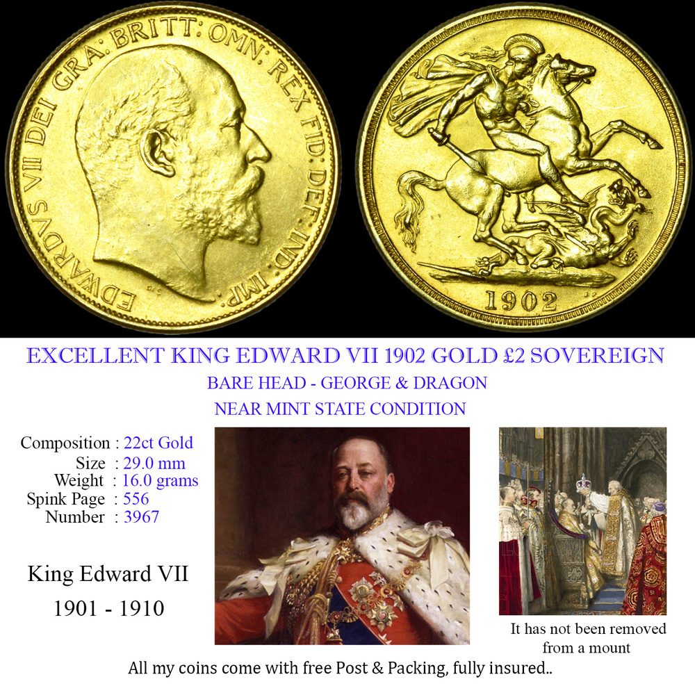 KING EDWARD VII 1902 GOLD £2 SOVEREIGN