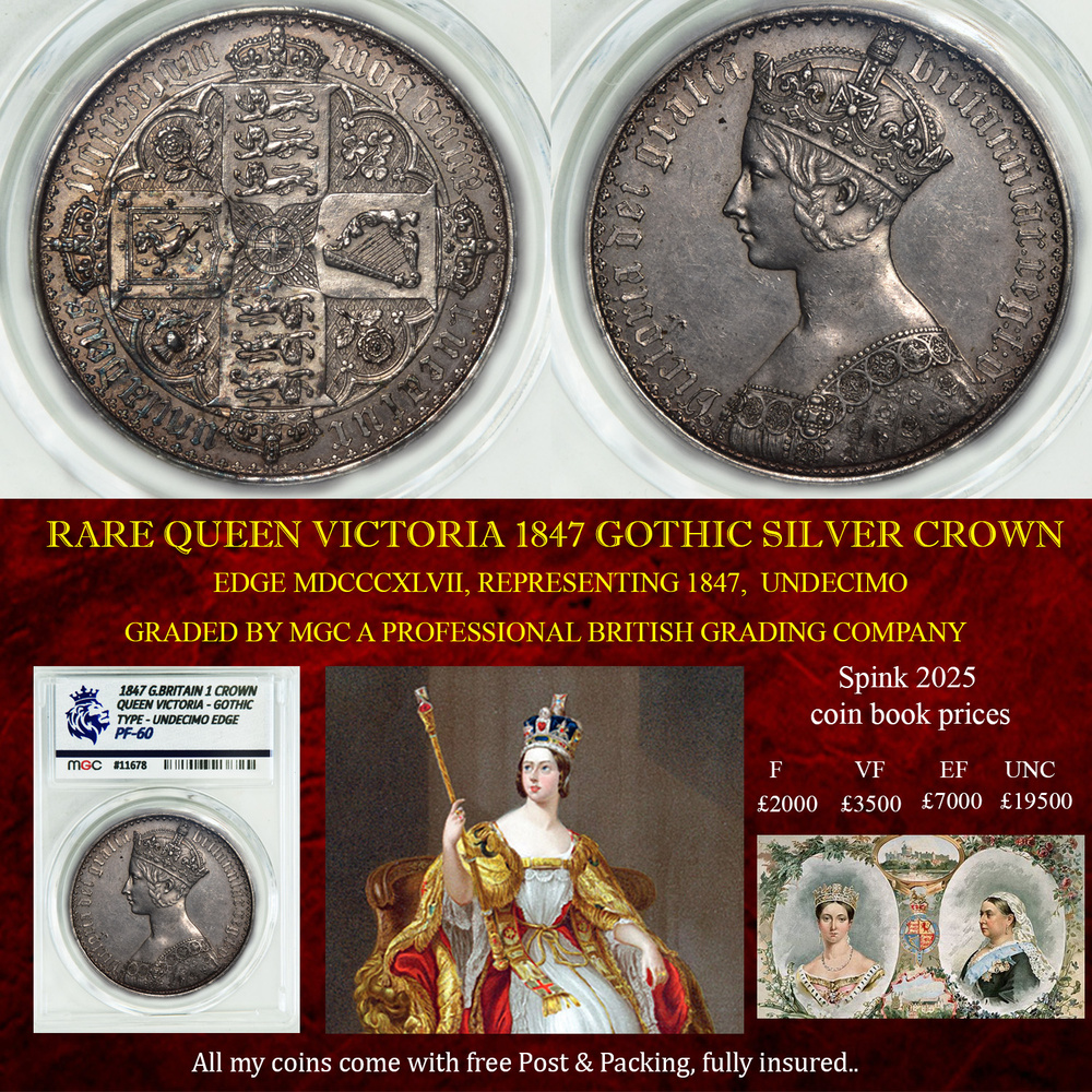 RARE QUEEN VICTORIA 1847 GOTHIC SILVER CROWN