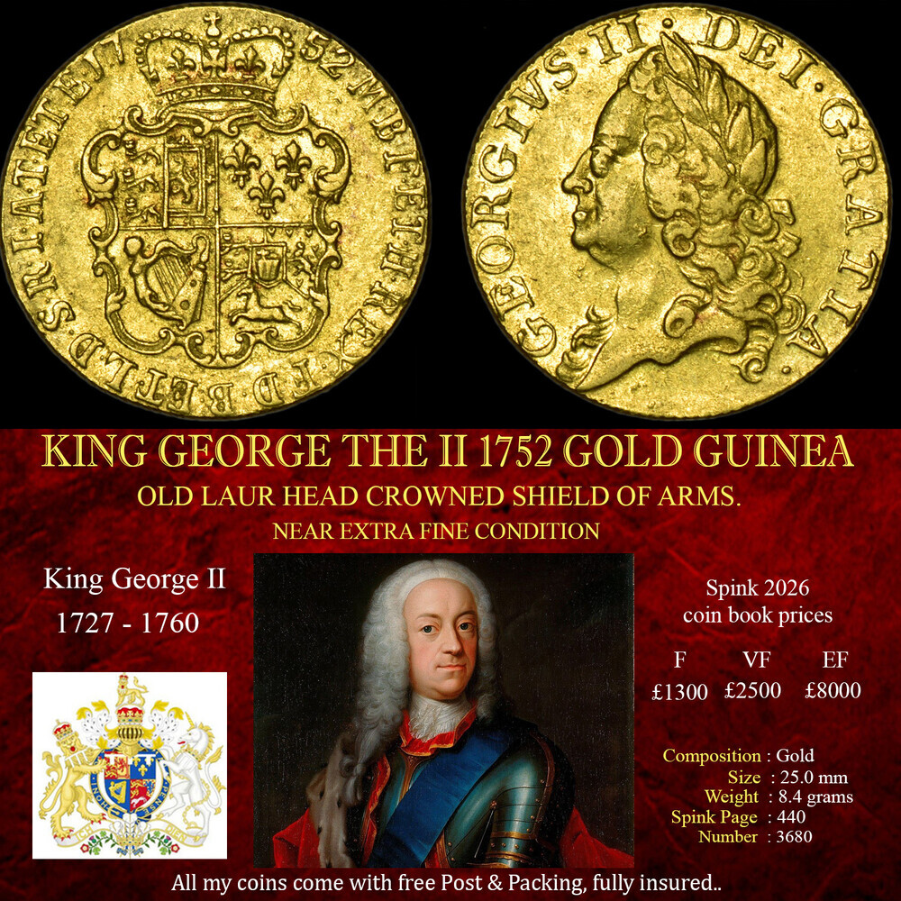 KING GEORGE THE II 1752 GOLD GUINEA