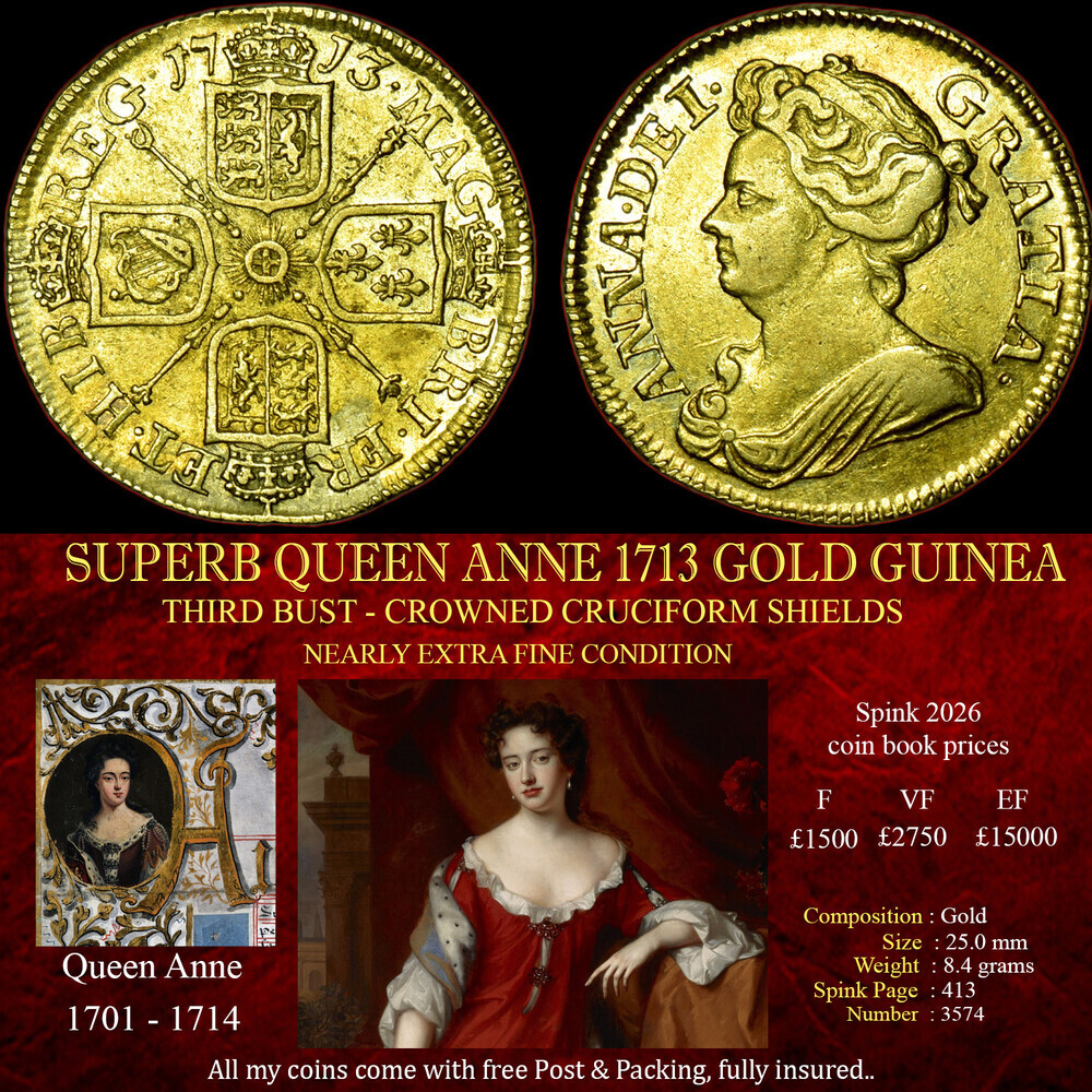 NICE QUEEN ANNE 1713 GOLD GUINEA