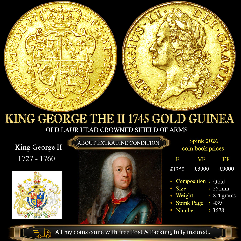 HIGH GRADE KING GEORGE THE II 1745 GOLD GUINEA