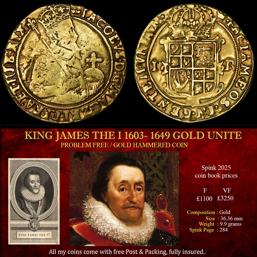 KING JAMES THE I 1603- 1649 GOLD UNITE