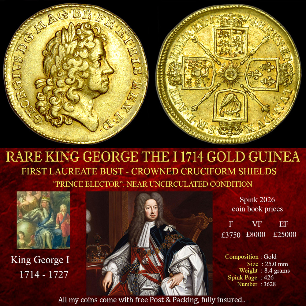 EXTRA RARE KING GEORGE THE I 1714 GOLD GUINEA
