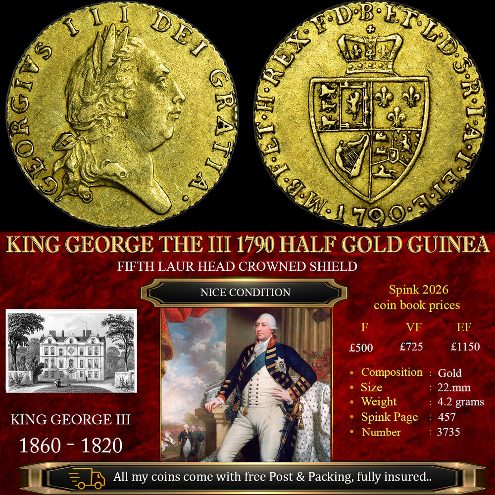 KING GEORGE THE III 1790 HALF GOLD GUINEA