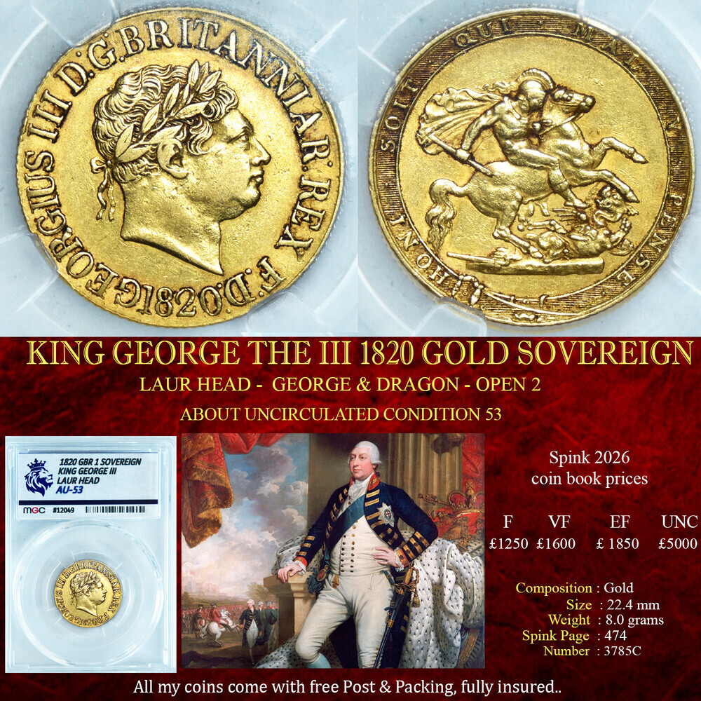 KING GEORGE THE IIII 1820 GOLD SOVEREIGN AU53
