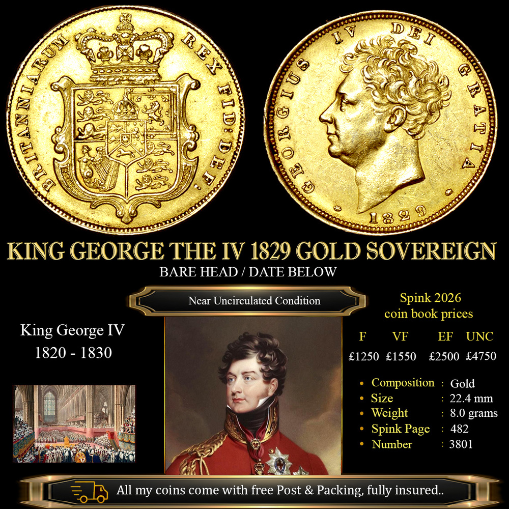 FANTASTIC KING GEORGE THE IV 1829 GOLD SOVEREIGN £3250.00