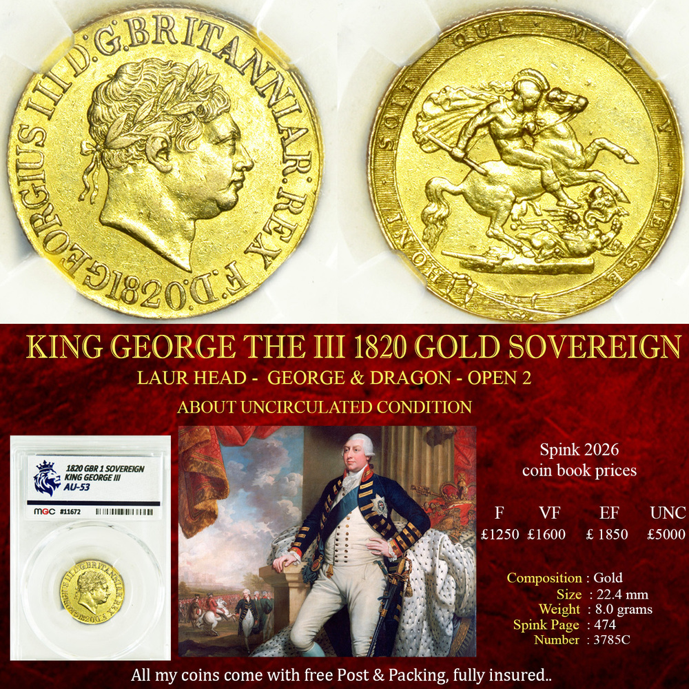 KING GEORGE THE III 1820 GOLD SOVEREIGN AU53