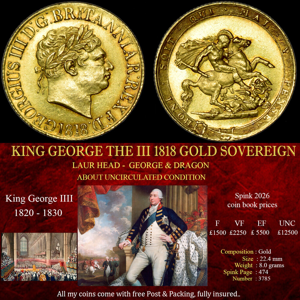 VERY RARE KING GEORGE THE IIII 1818 GOLD SOVEREIGN