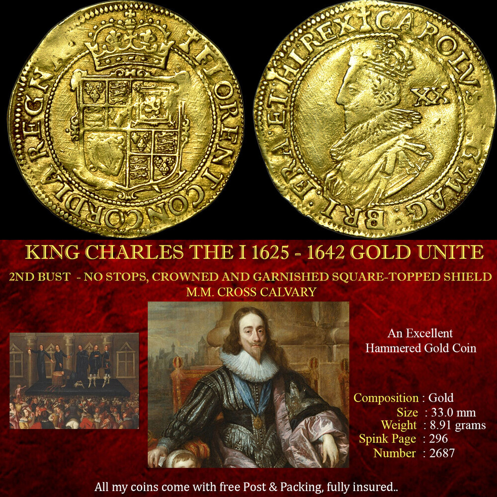 KING CHARLES THE I 1625 - 1642 GOLD UNITE