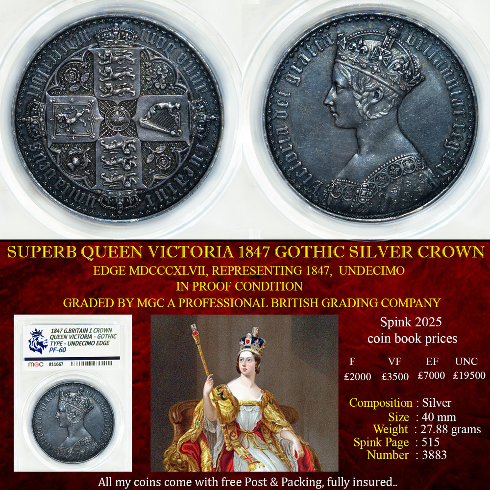 QUEEN VICTORIA 1847 GOTHIC SILVER CROWN PROOF