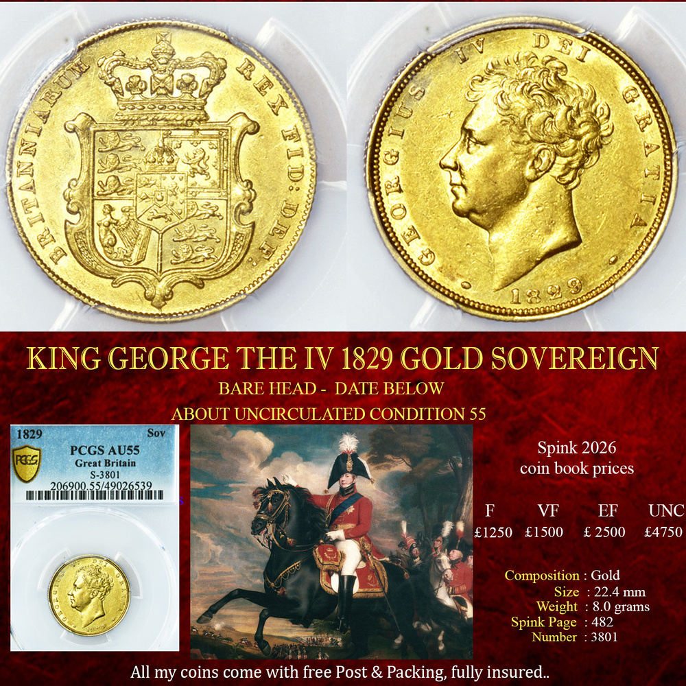 KING GEORGE THE IV 1829 GOLD SOVEREIGN AU55
