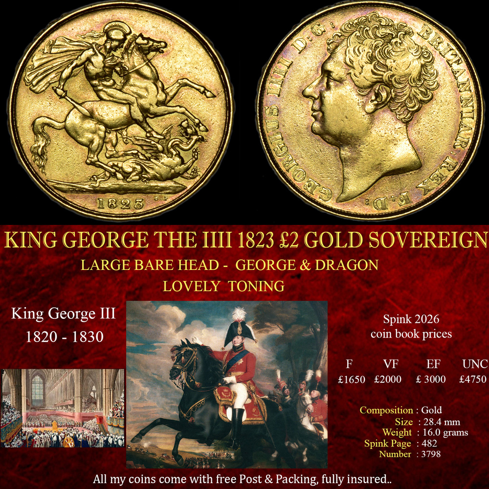 KING GEORGE THE IIII 1823 2 GOLD SOVEREIGN