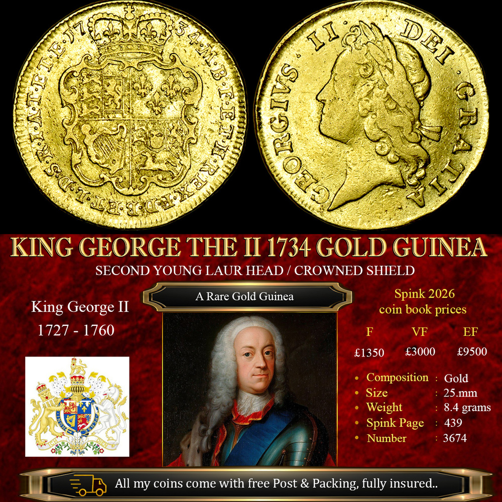 KING GEORGE THE II 1734 GOLD GUINEA