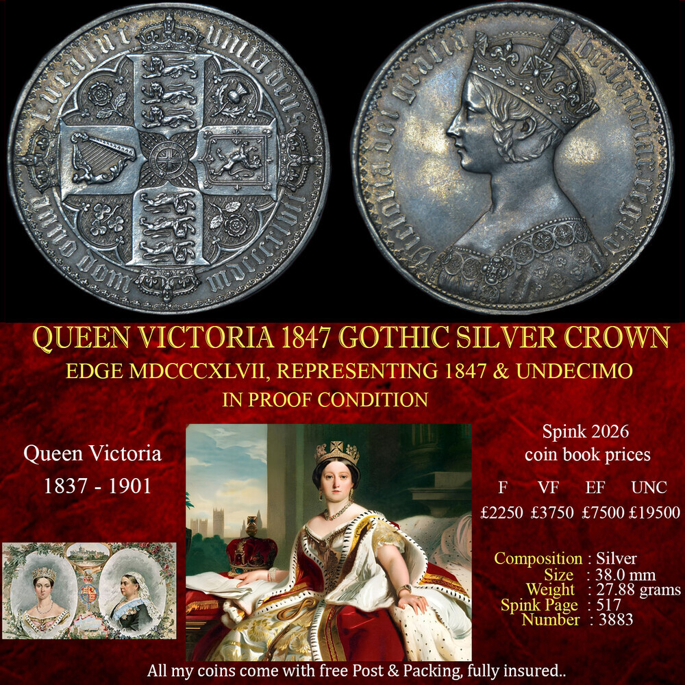 EXCELLENT QUEEN VICTORIA 1847 GOTHIC SILVER CROWN
