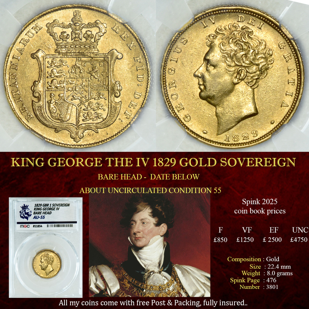 KING GEORGE THE IV 1829 GOLD SOVEREIGN AU55