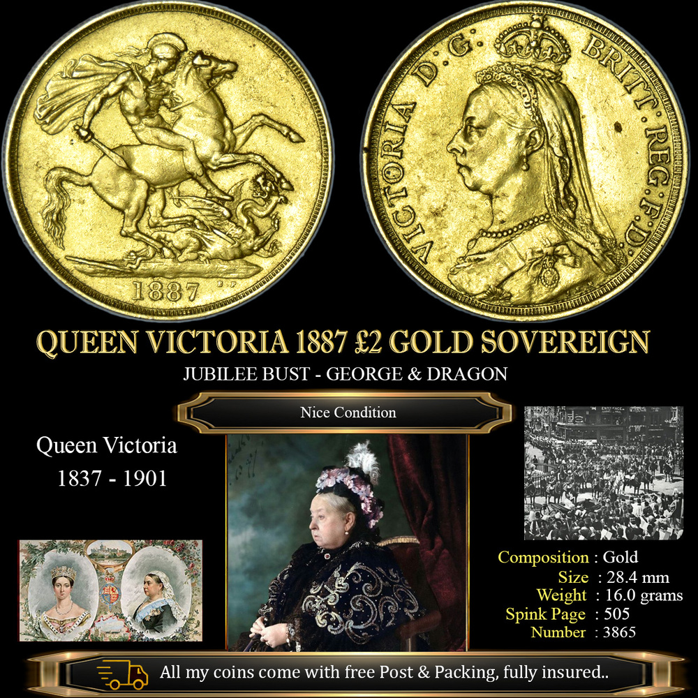 QUEEN VICTORIA 1887 £2 GOLD SOVEREIGN