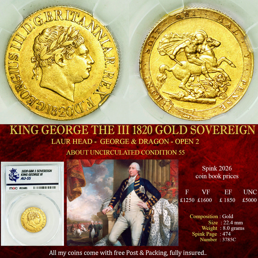 KING GEORGE THE III 1820 GOLD SOVEREIGN AU55