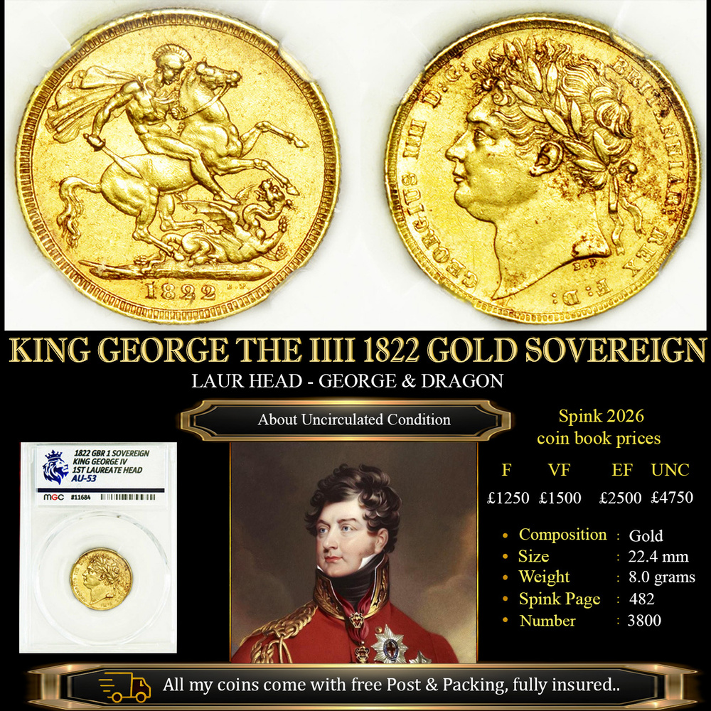 KING GEORGE THE IIII 1822 GOLD SOVEREIGN AU53