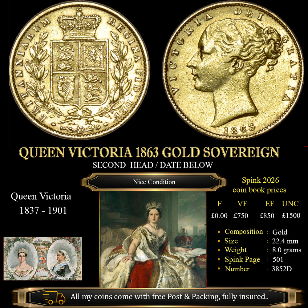 QUEEN VICTORIA 1863 GOLD SOVEREIGN