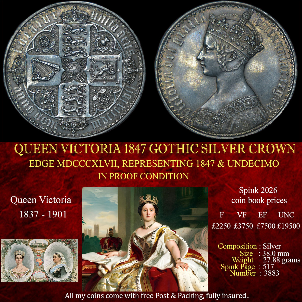 EXCELLENT QUEEN VICTORIA 1847 GOTHIC SILVER CROWN
