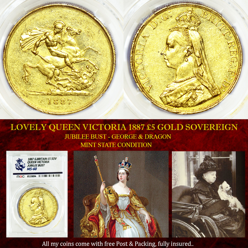 QUEEN VICTORIA 1887 £5 GOLD SOVEREIGN MS60