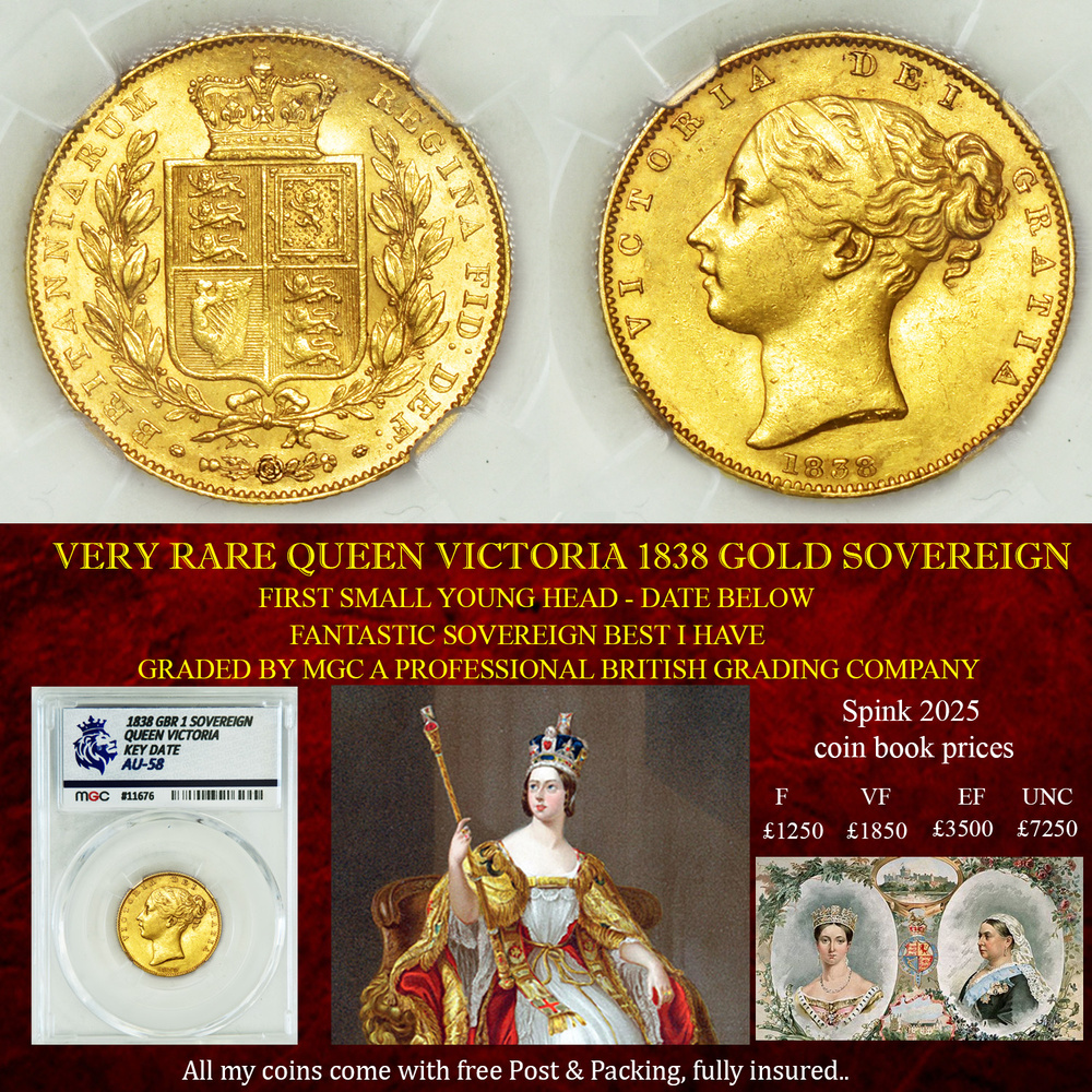 SUPERB QUEEN VICTORIA 1838 GOLD SOVEREIGN