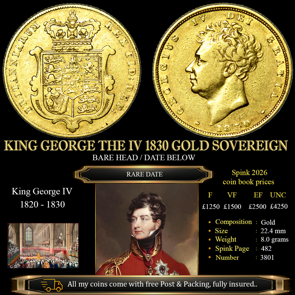 KING GEORGE THE IV 1830 GOLD SOVEREIGN £1750.00
