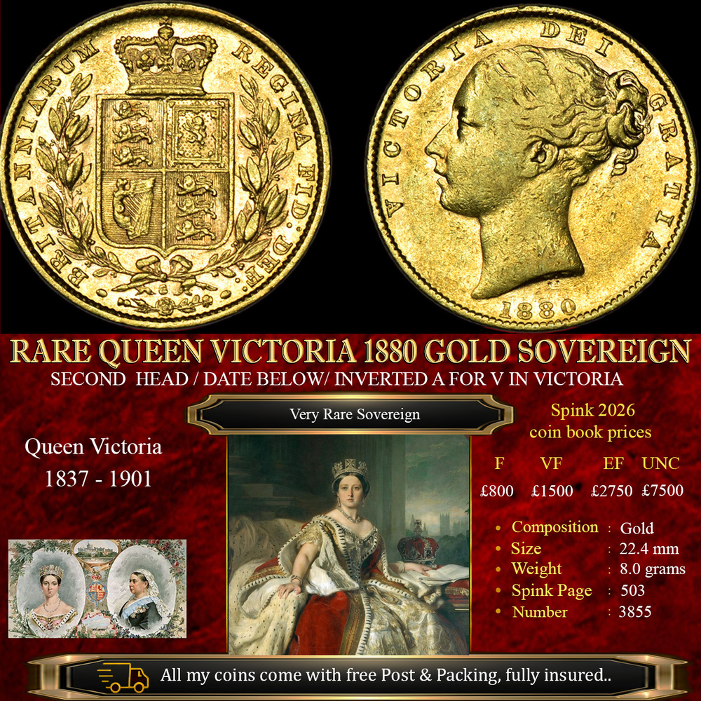 QUEEN VICTORIA 1880 GOLD SOVEREIGN A FOR V