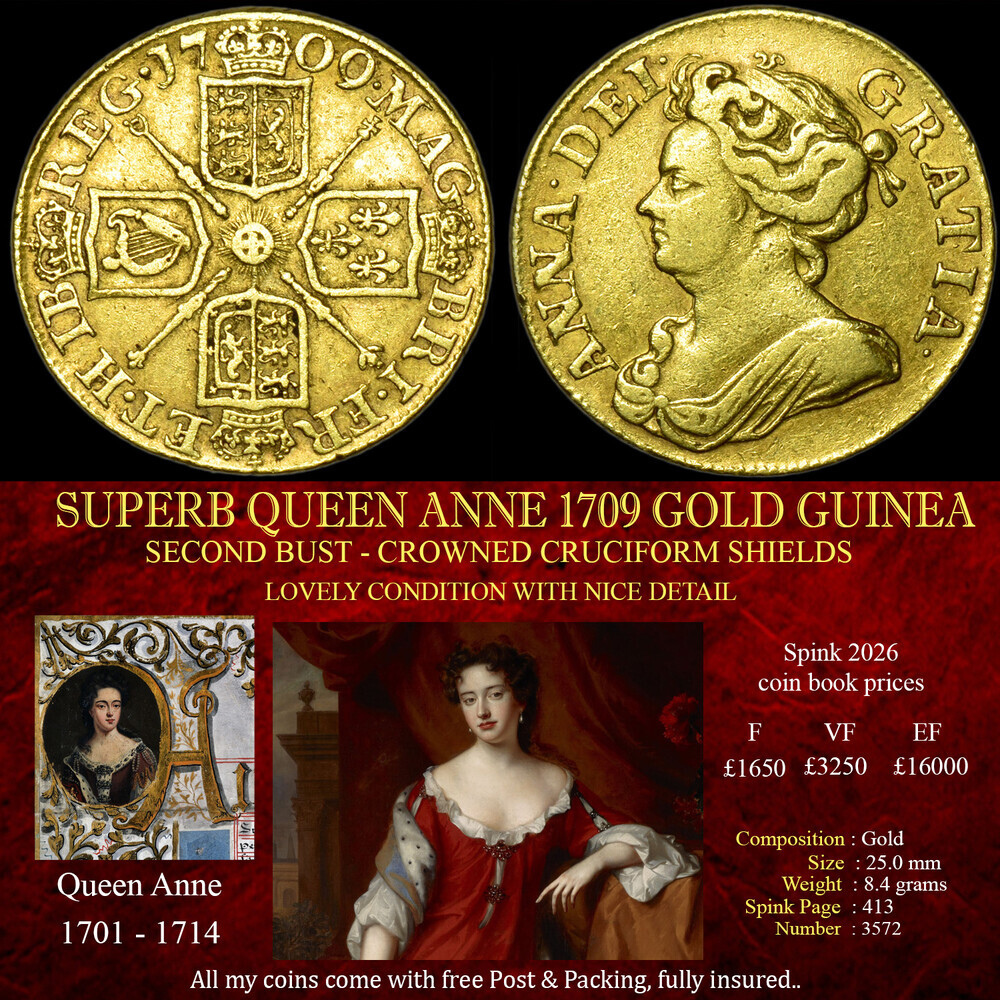 RARE QUEEN ANNE 1709 GOLD GUINEA