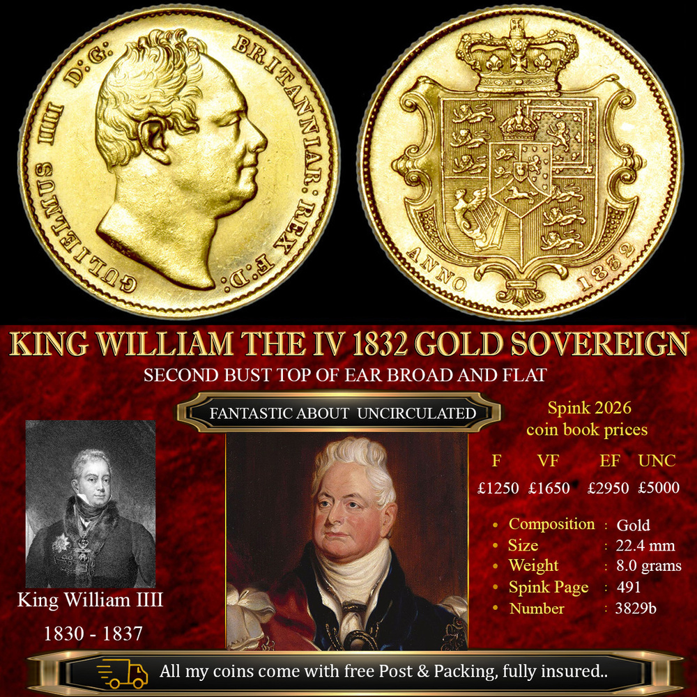 FANTASTIC KING WILLIAM THE IV 1832 GOLD SOVEREIGN