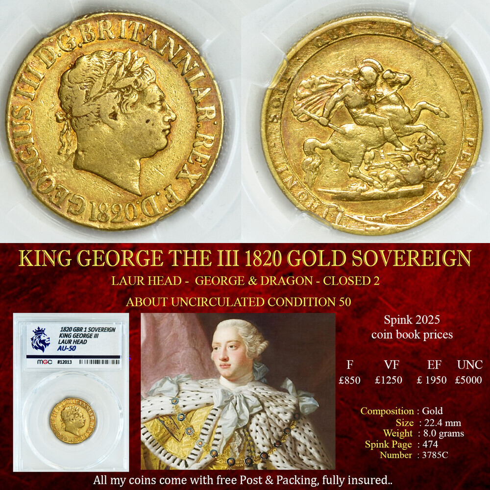 KING GEORGE THE IIII 1820 GOLD SOVEREIGN AU50
