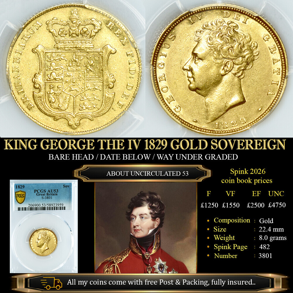 KING GEORGE THE IV 1829 GOLD SOVEREIGN AU53