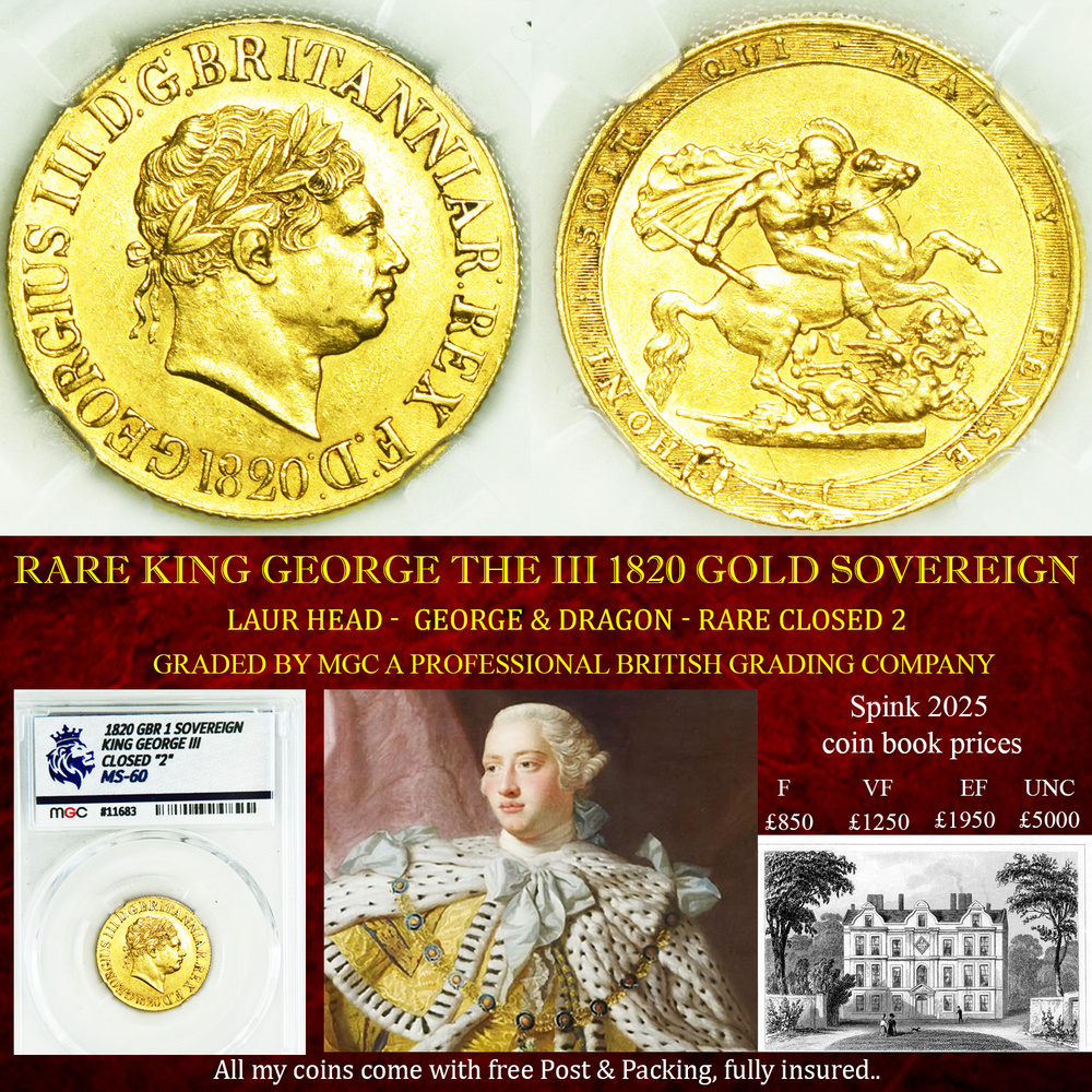 KING GEORGE THE III 1820 GOLD SOVEREIGN MS60
