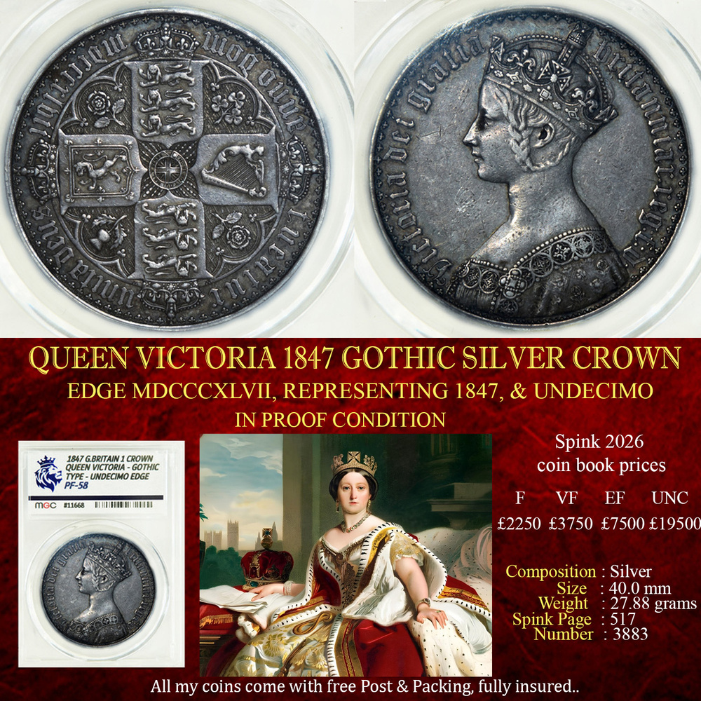 QUEEN VICTORIA 1847 GOTHIC SILVER CROWN PROOF 58