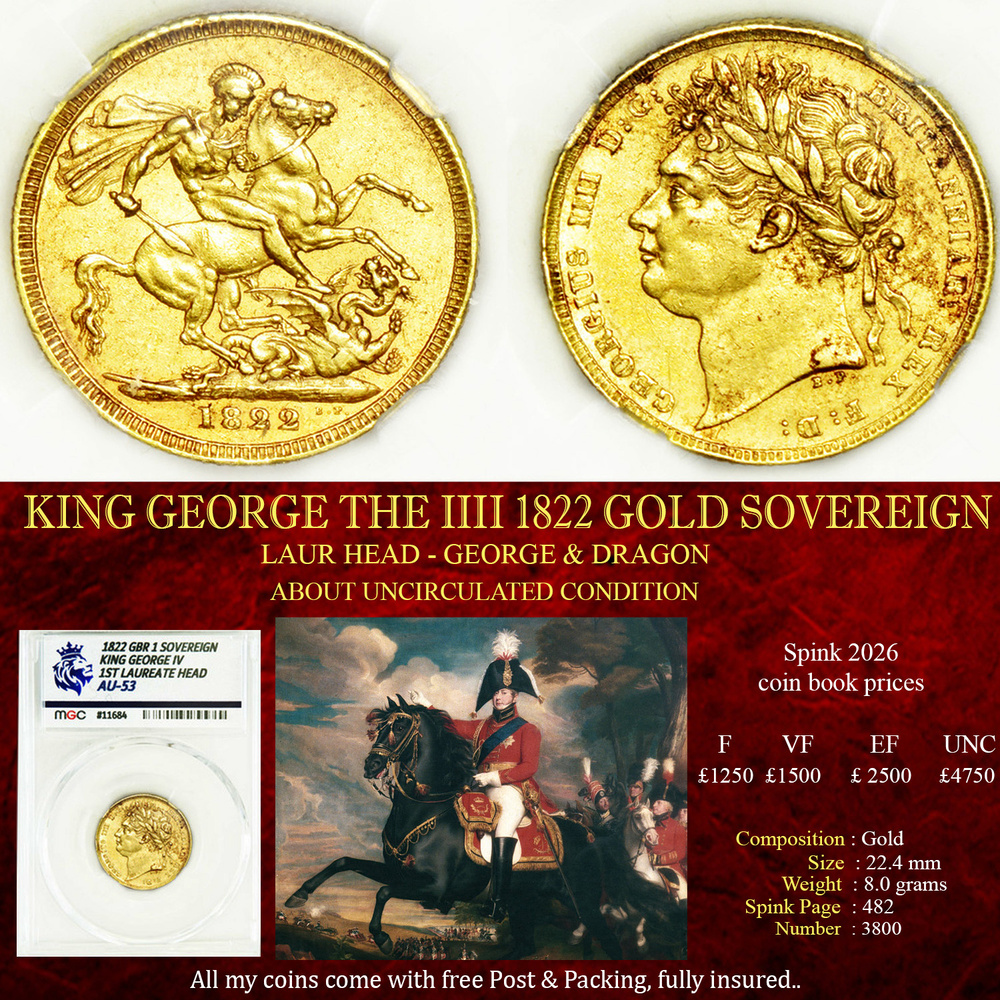KING GEORGE THE IIII 1822 GOLD SOVEREIGN AU53
