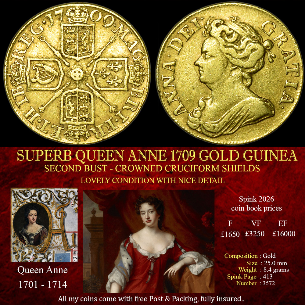 RARE DATE QUEEN ANNE 1709 GOLD GUINEA