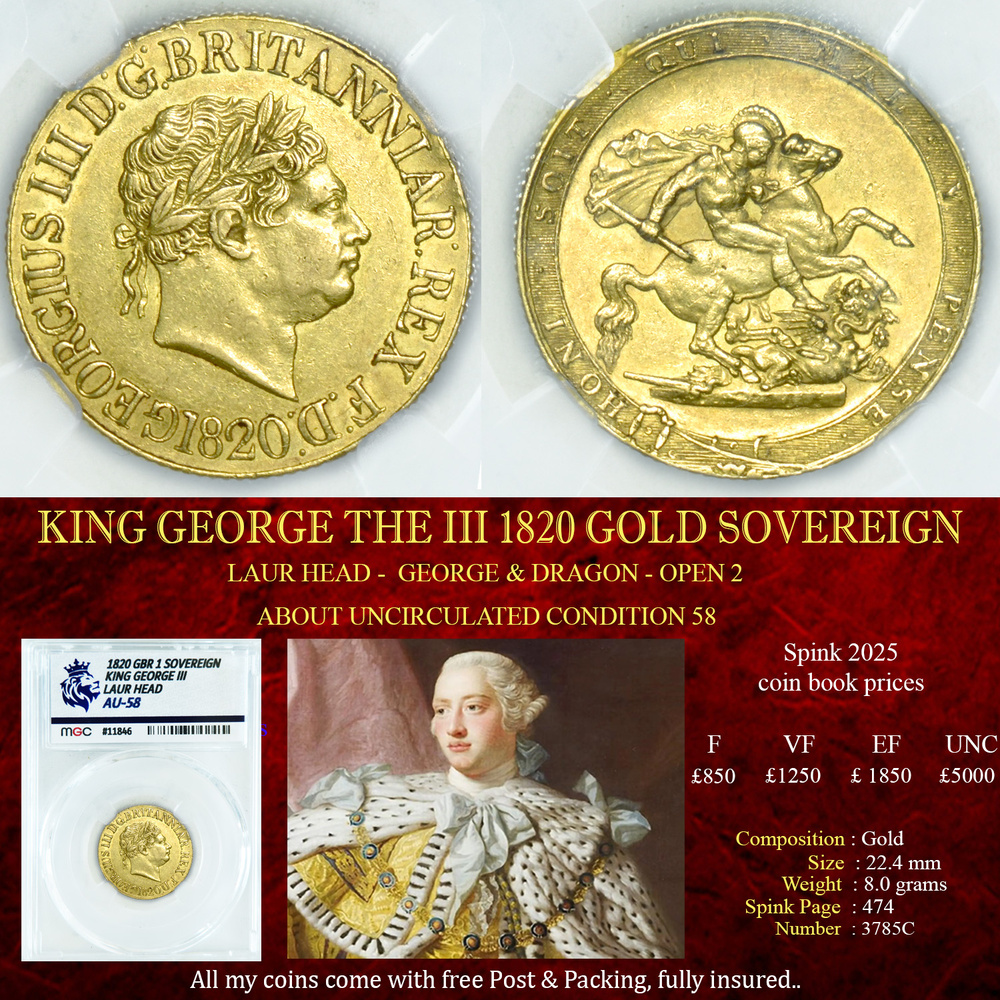 KING GEORGE THE IIII 1820 GOLD SOVEREIGN AU58