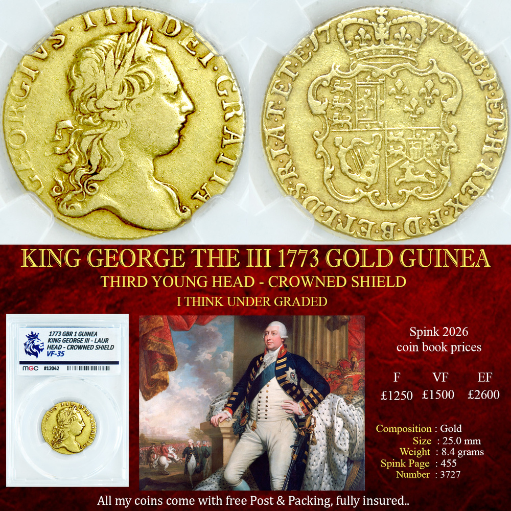 KING GEORGE THE III 1773 GOLD GUINEA VF35