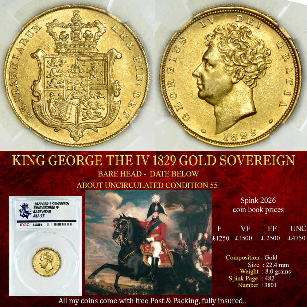 KING GEORGE THE IV 1829 GOLD SOVEREIGN AU55