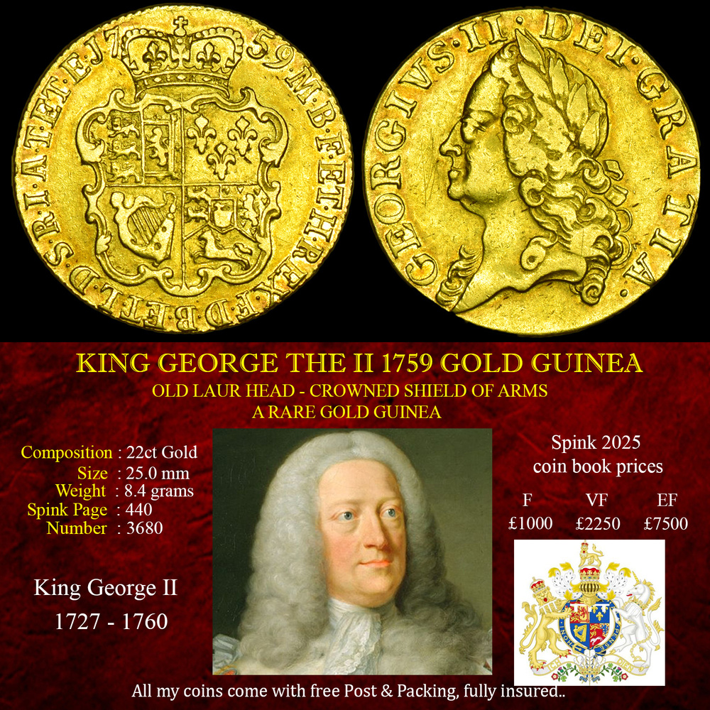 KING GEORGE THE II 1759 GOLD GUINEA