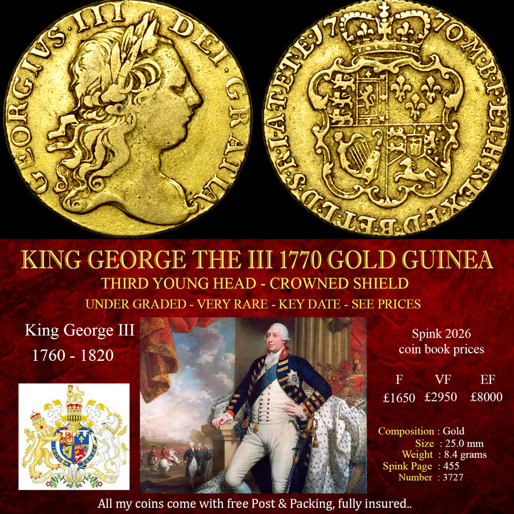VERY RARE KING GEORGE THE II 1770 GOLD GUINEA