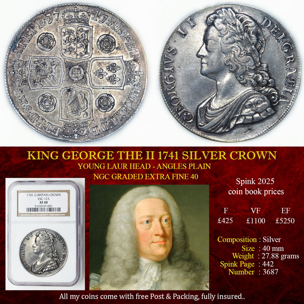 KING GEORGE THE II 1741 SILVER CROWN
