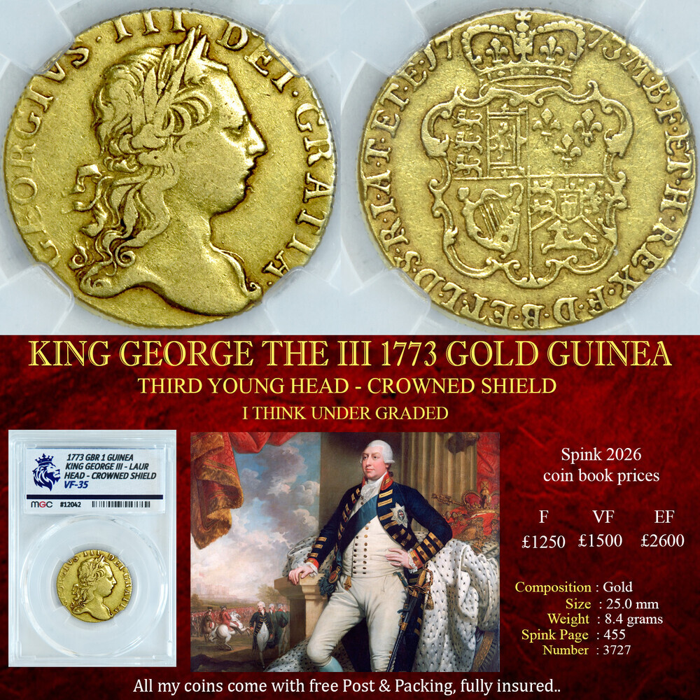 KING GEORGE THE III 1773 GOLD GUINEA VF35
