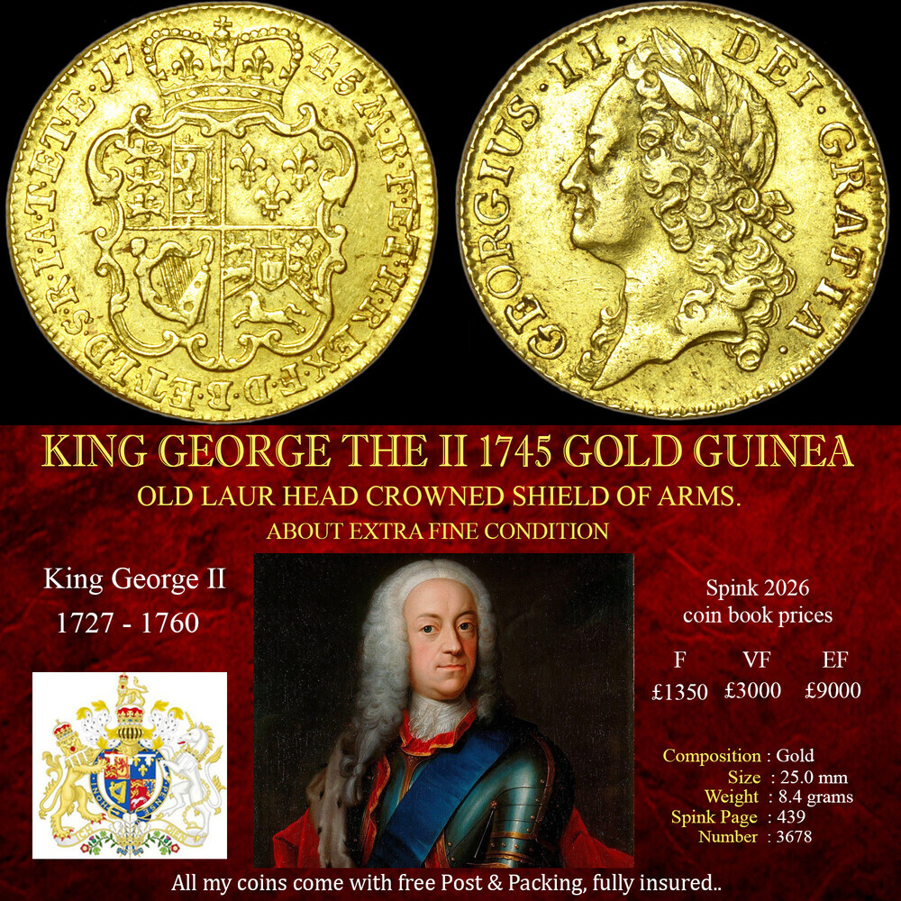 HIGH GRADE KING GEORGE THE II 1745 GOLD GUINEA