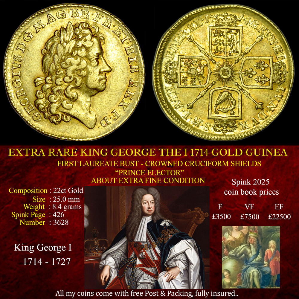 EXTRA RARE KING GEORGE THE I 1714 GOLD GUINEA