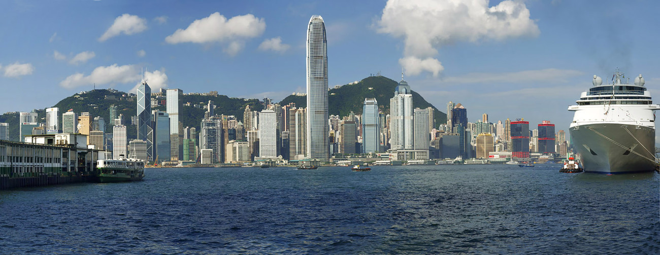KMPAN-11 The Island waterfront from the Ocean Terminal with Star ferry - Panoramas of Hong Kong - comtemporary