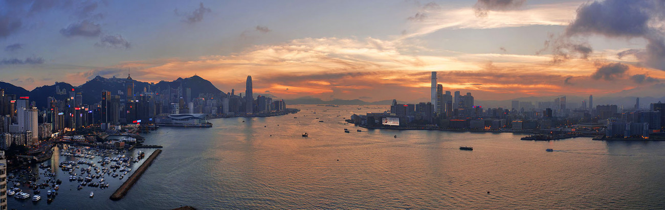 KMPAN-40 Harbour at dusk from Harbour Grand Hotel - Panoramas of Hong Kong - comtemporary