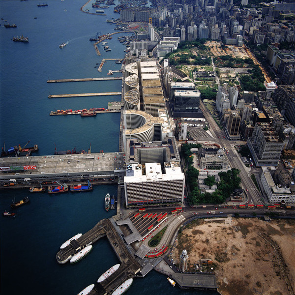KM-191 Harbour City, Kowloon Wharf & Marine Police HQ from air - 1984 - Hong Kong in the 70s and 80s