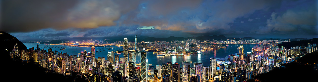 KMPAN-31B Harbour from Pollocks path at night -2010 - Panoramas of Hong Kong - comtemporary