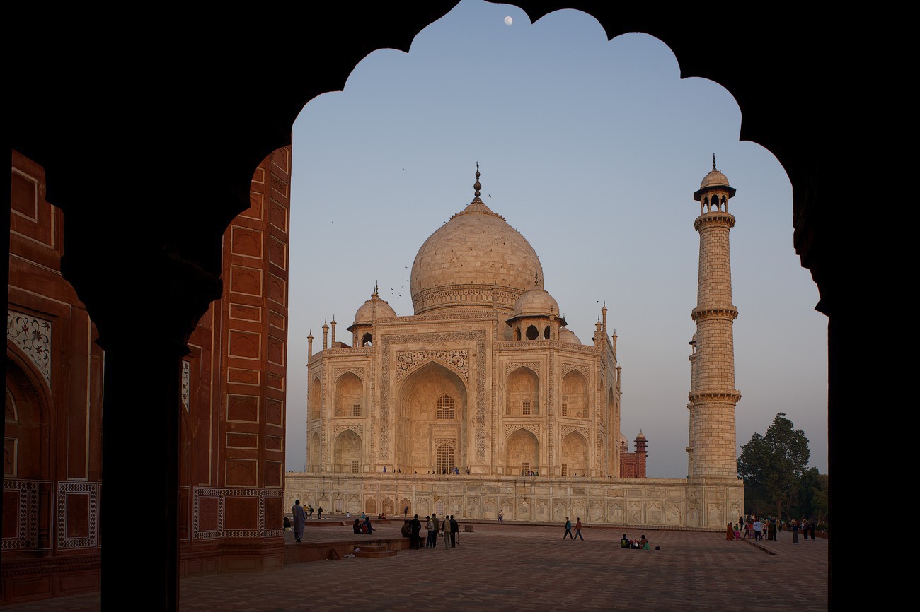 The Taj Mahal, Agra with moon - India
